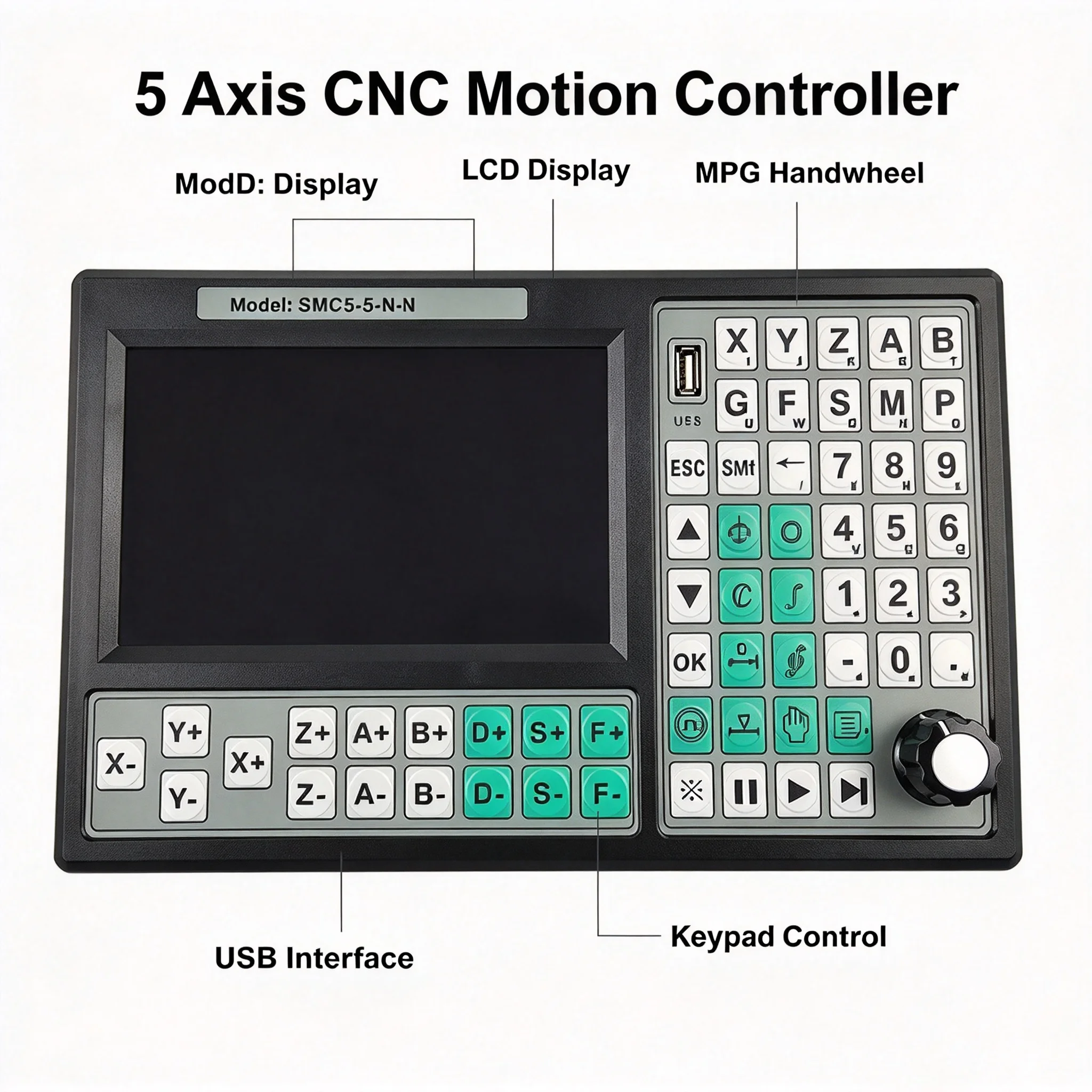 Numerical Control 5-axis Offline Mach3 USB Controll500KHz G Code 7-inch Large Screen 6-axis Emergency Stop Handwheel MPG