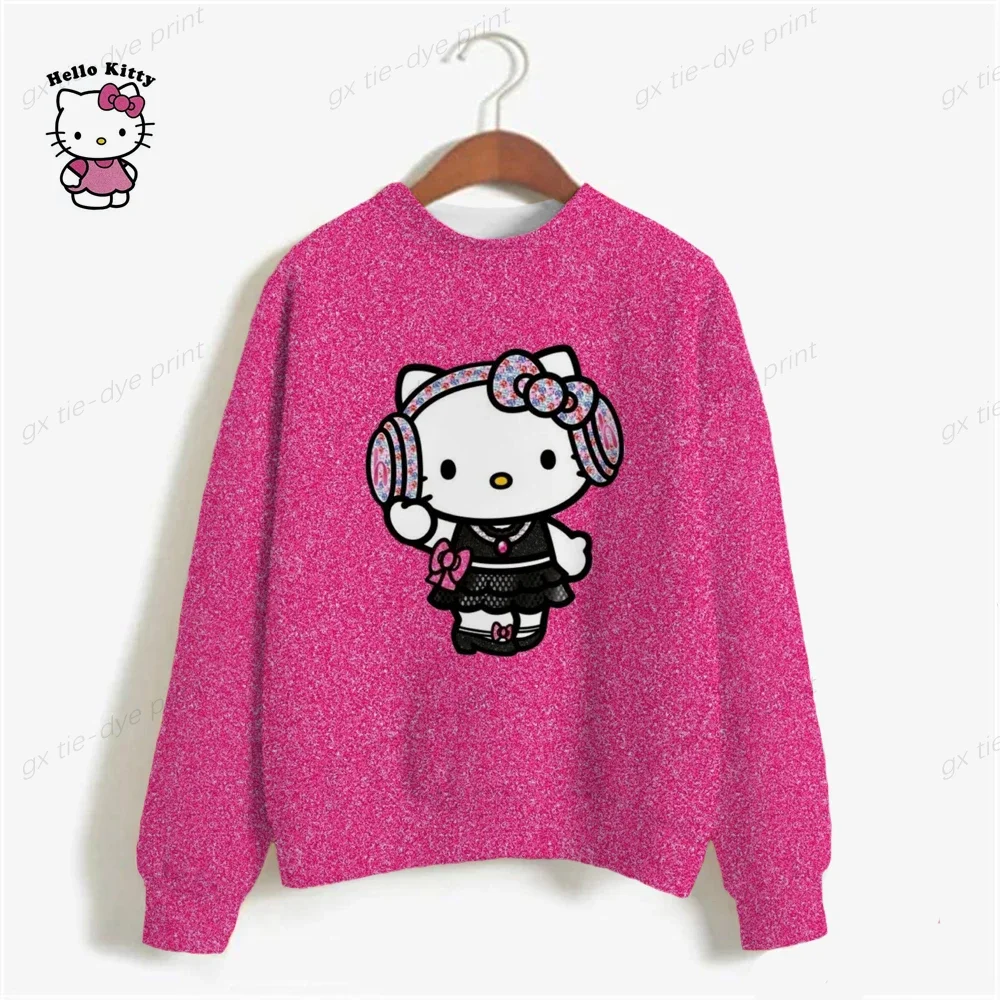 2023 Autumn Lady Pullovers Casual HELLO KITTY Print Sweatshirt Women Fashion Cartoon Long Sleeve Loose Hoodies Y2k Streetwear