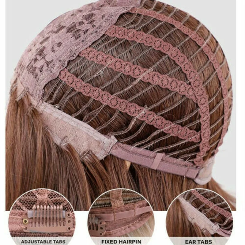 Women Natural Straight Brown mixed Blonde Wigs Short Pixie Cut Wigs Synthetic US