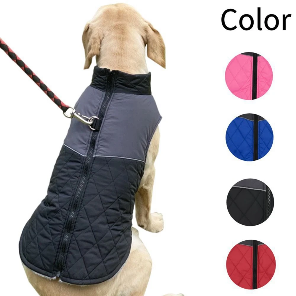 Winter Warm Pet Coat With Harness Soft Dog Jacket High-neck Windproof Dogs Coat With Reflective Strip Thick Padded Warm Coats