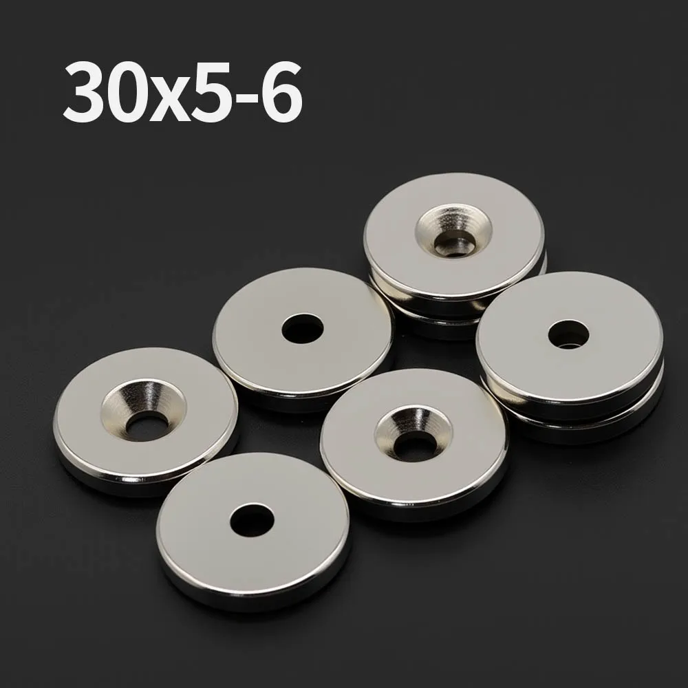 30x5-6mm Powerful with holes Neodymium Magnet N35 NdfeB Permanent Magnetic imanes Round Super Strong Fridge Magnets DIY