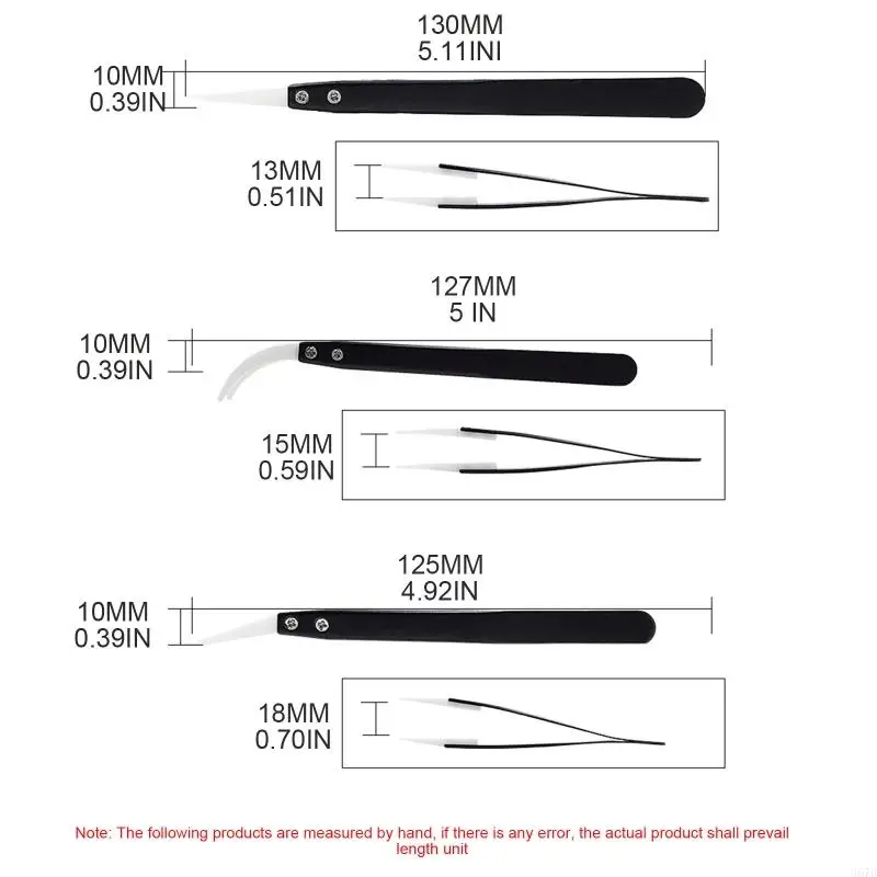 367d 비 전도성 핀셋 절연 세라믹 리버스 핀셋 방지 3pcs/set