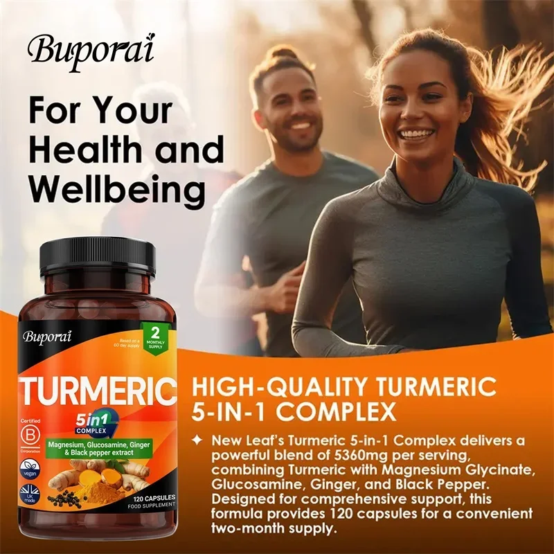 مجمع الكركم 5 في 1 - دعم مضاد للأكسدة يعزز صحة القلب والمفاصل والعظام ويعزز الجهاز المناعي العام