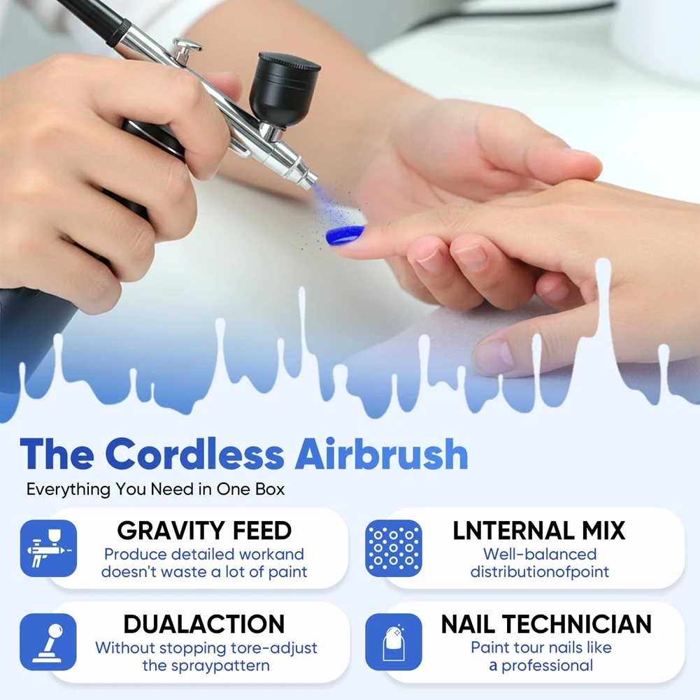 Time Saving Airbrush Kit with Air Compressor,30 PSI High-Pressure Cordless Airbrush, 6000mAh Rechargeable for Painting, Models