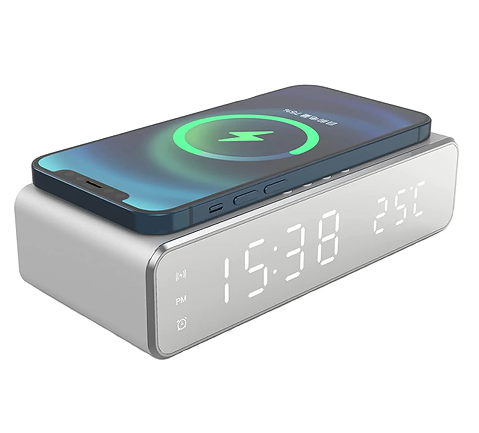 

2024LED Smart Digital Alarms Clock with Wireless Charger Thermometer Time for Bedroom Meeting Travel Homework