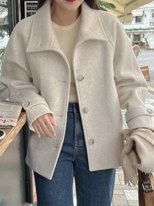 

Winter High Collar Briti Sle Woolen Coat Women's Chic Aosphere Single Button Tweed Coat Commute Loose Fit Long Sve