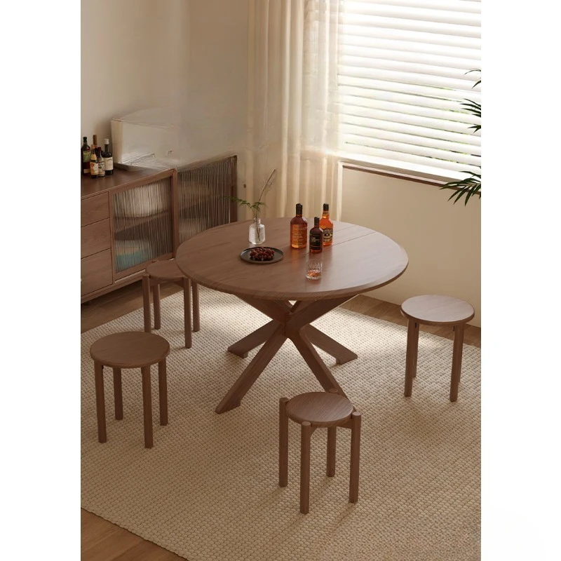 Solid wood folding round table small apartment dining table household dining table