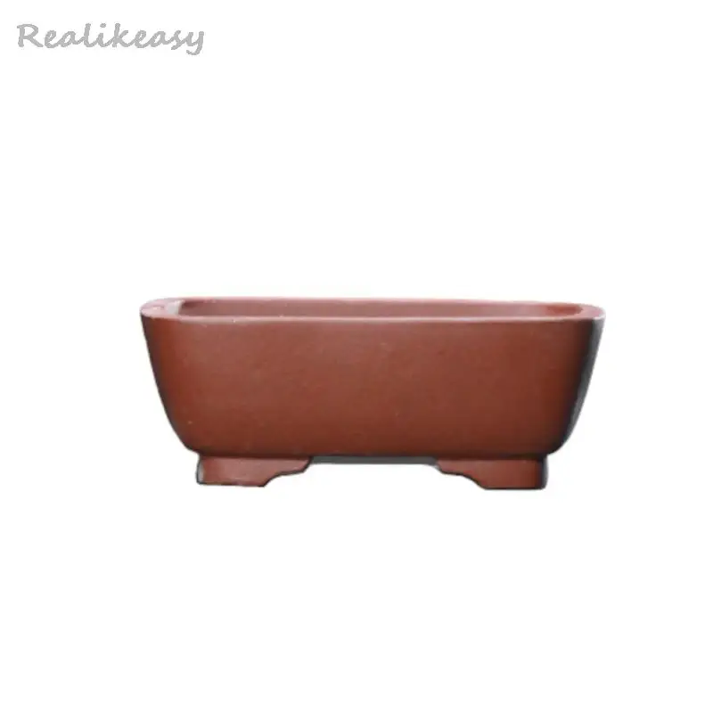 Yixing Purple Clay Flower Pot Rectangular Mini Bonsai Pot Chinese Household Handmade Classical Desktop Decorative Flower Pot