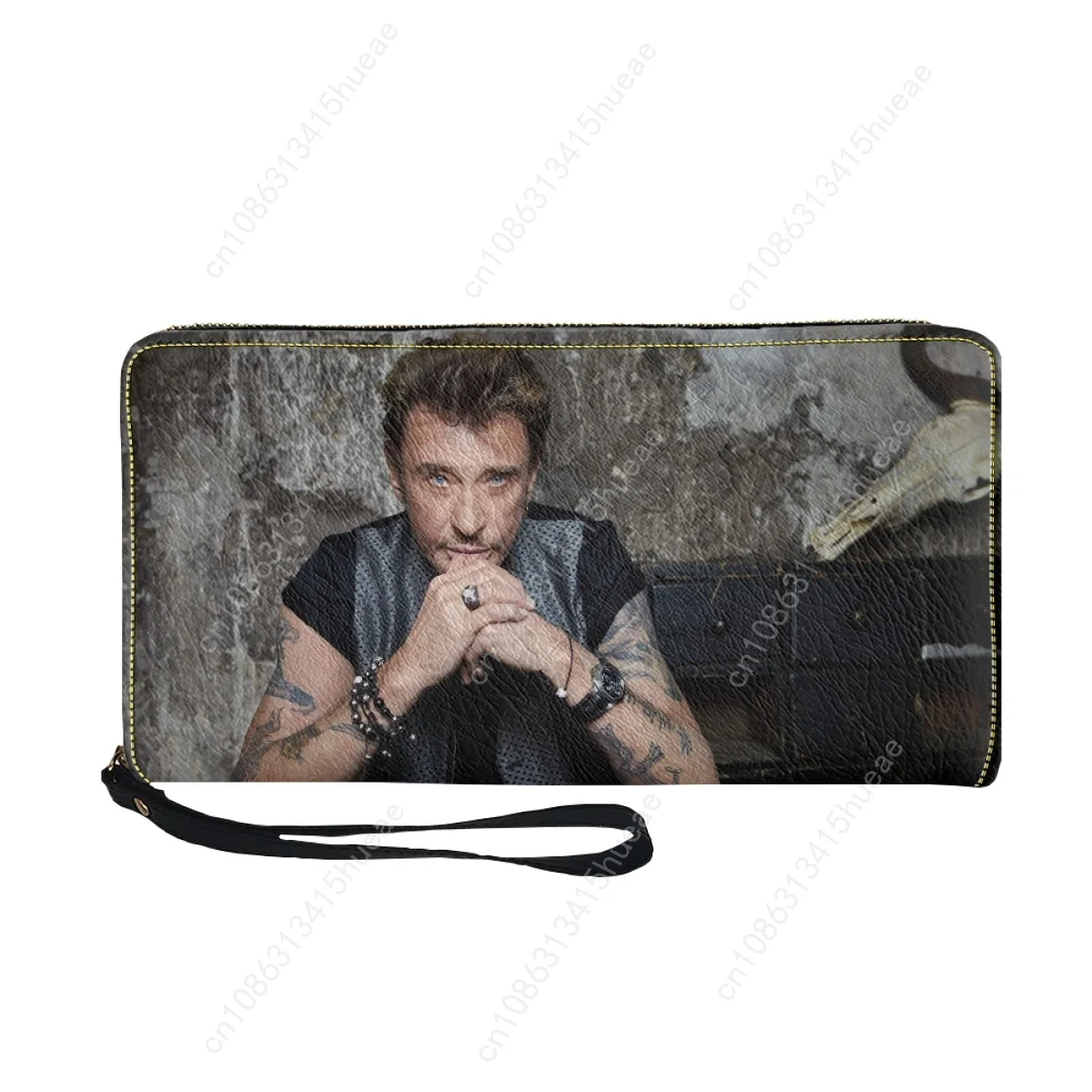 Carteiras longas com zíper para homens e mulheres, Johnny Hallyday Print, presentes personalizados para fãs, porta-moedas, porta-cartão, moda luxuosa, couro PU