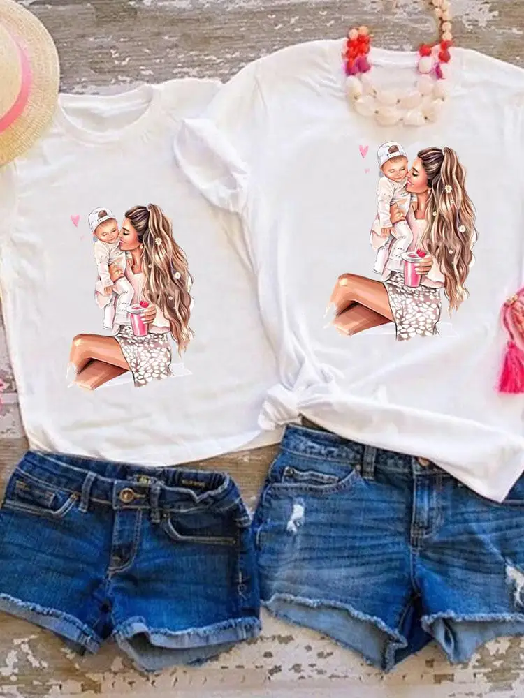 Conjuntos a juego para la familia, Camiseta con estampado de acuarela Happy Time para mujer, niña, niño y Mamá, ropa de verano