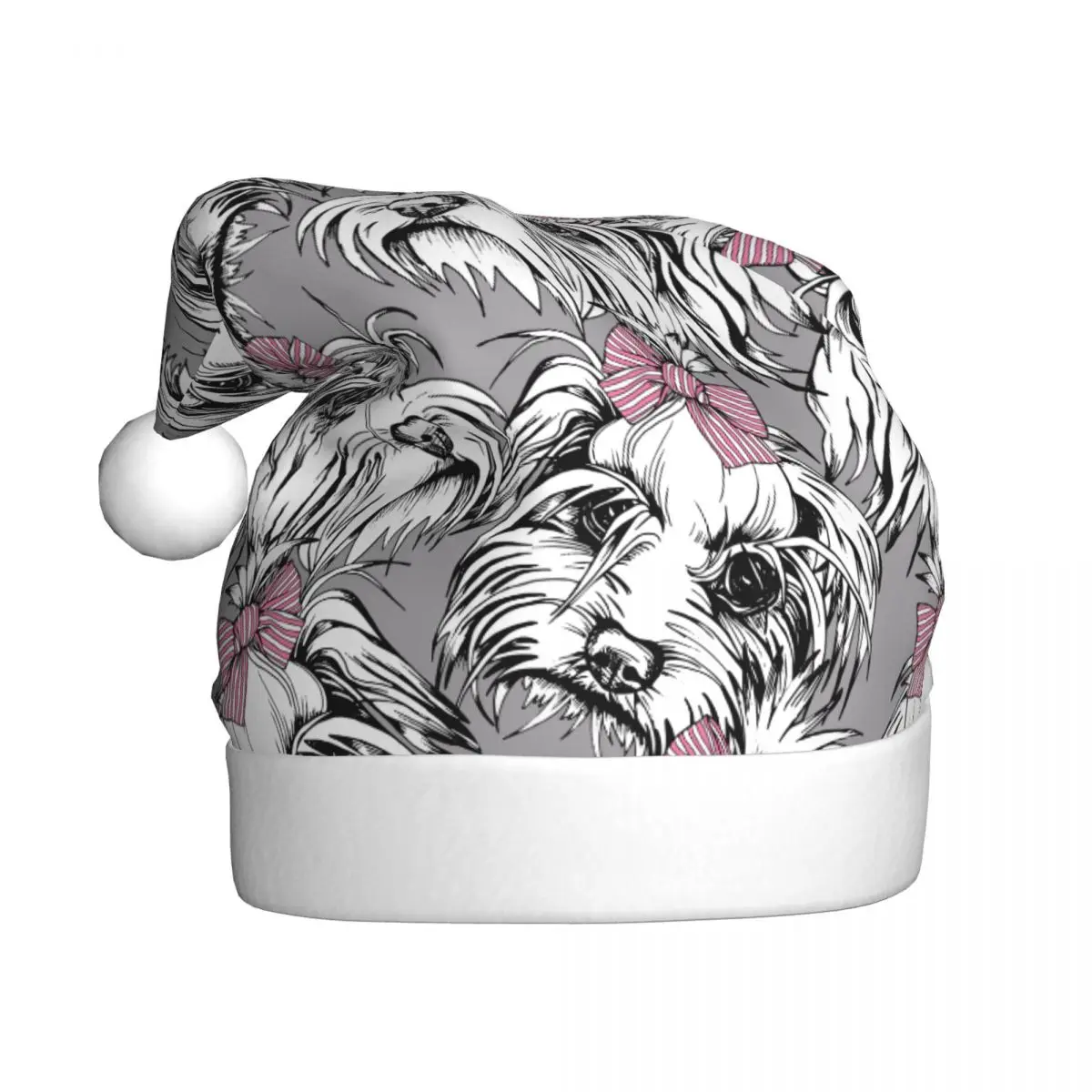 Puppy Maltese Christmas Hats for Adult Men Women Gift for Animal Dog Lover Santa Hat Cap Xmas Accessories