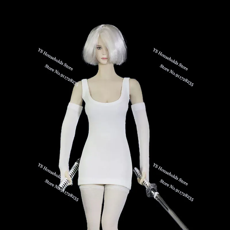 Multi Styles 1/6 nier weibliche Soldat weiß Gitter Design Ärmel schwarz Leder Handgelenks chutz lange Handschuhe für 12 "Action figur