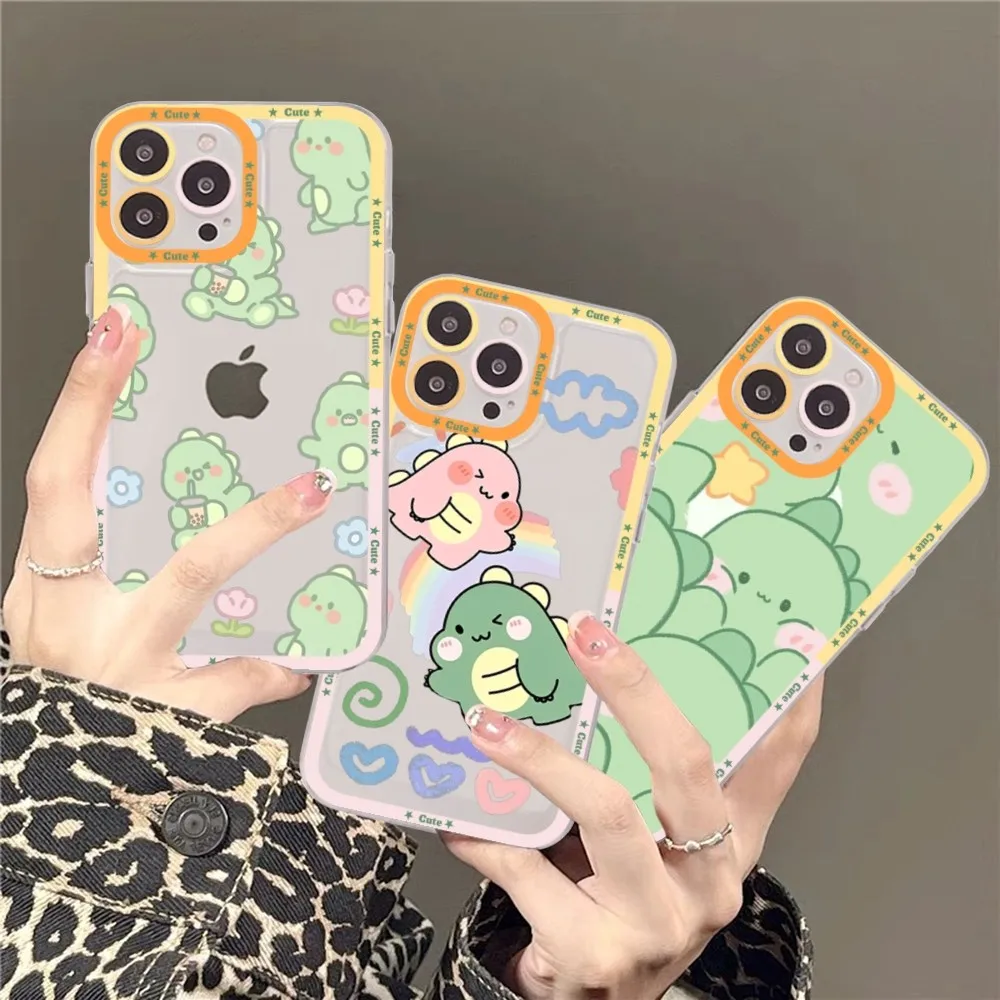 Cute Cartoon Dinosaur Phone Case For iPhone 15 14 13 12 11 Pro Max XS X XR Mini Protective Cover