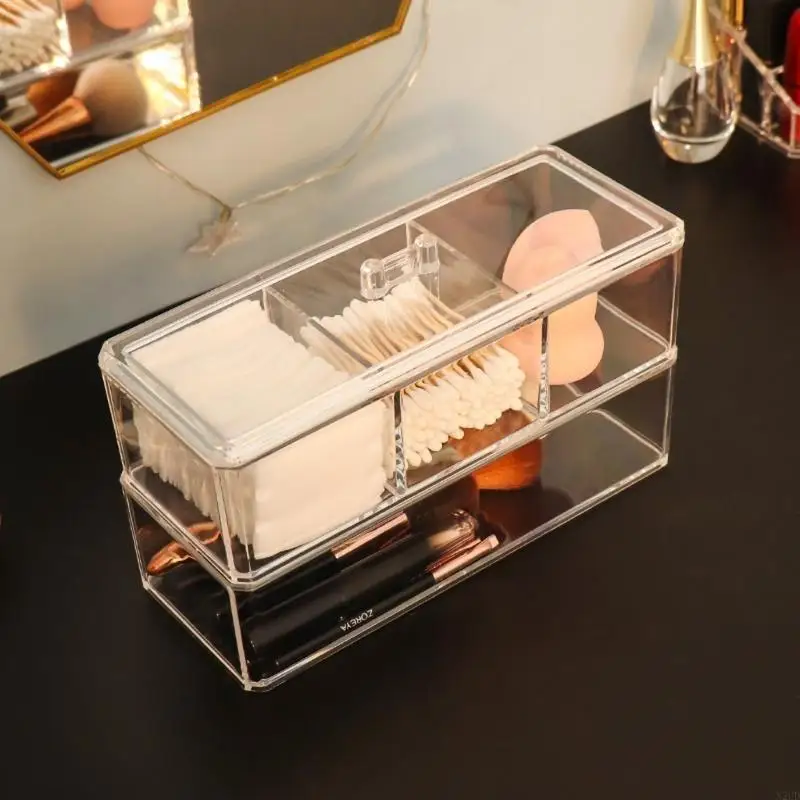 

Set Of 2 Elegant Makeup Storage Box Plastic Makeup Storage Boxes Set with 3 Slot For Neat And Clean Dressing Table N2UD