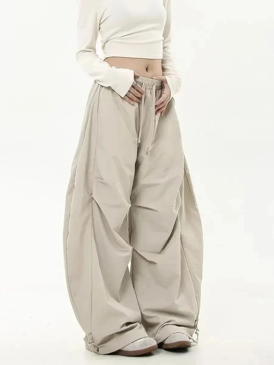 الرجعية Y2K الهيب هوب الشارع الشهير عادية شيك مطابقة Sweatpant المعتاد المرأة واسعة الساق بانت منخفضة الخصر الرباط سيدة البضائع السراويل