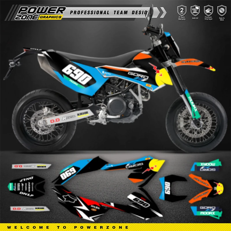 พาวเวอร์โซนสำหรับทีมที่กำหนดเองกราฟิกพื้นหลังสติ๊กเกอร์ชุดสำหรับ KTM 2008-2011 LC4 SMC 690 รถจักรยานยนต์ SUPERMOTO