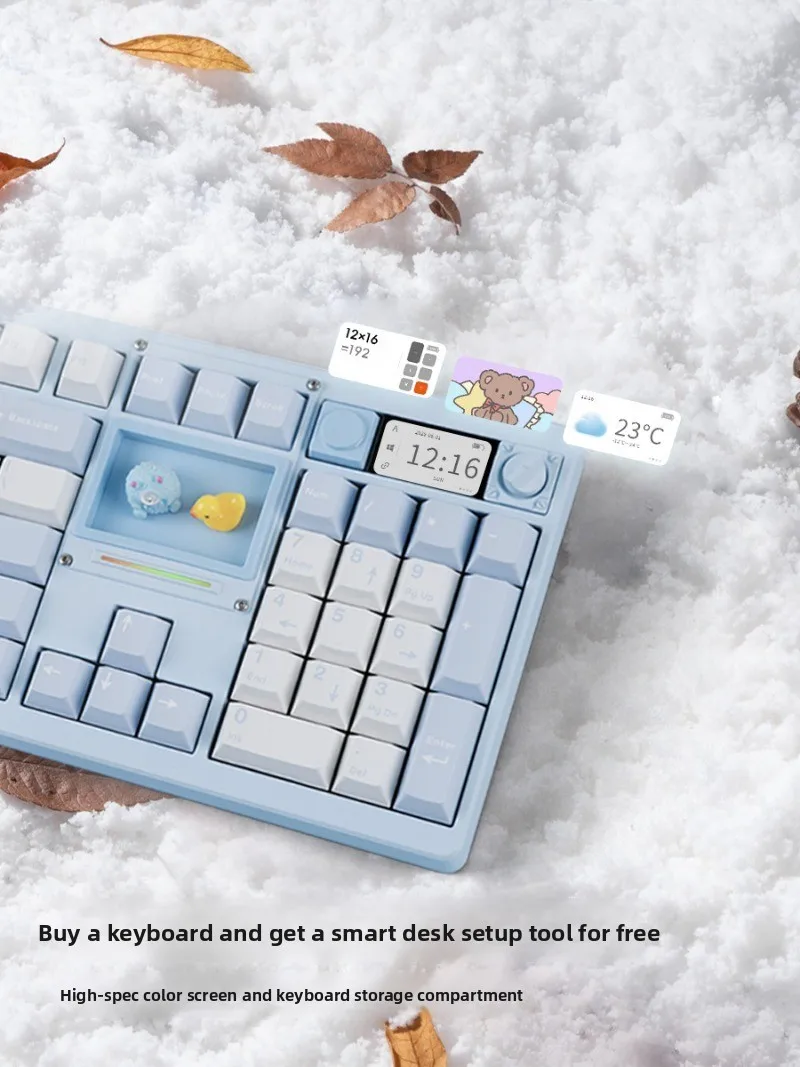 NDNH ND104 لوحة المفاتيح الميكانيكية اللاسلكية ثلاثي الوضع سبائك الألومنيوم مع شاشة ملونة ذاتية الصنع مخصص الألعاب مكتب لوحة المفاتيح مكتب هدية