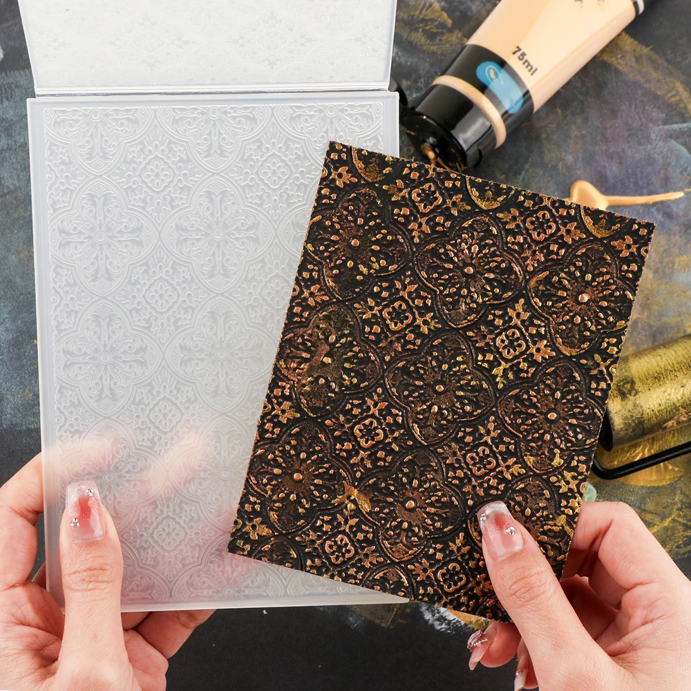 New 2024 Vintage Tile Heart Stripes Wood Panel 3D Embossing Folder Transparent Embossing Plastic Plates For DIY Paper Scrapbook