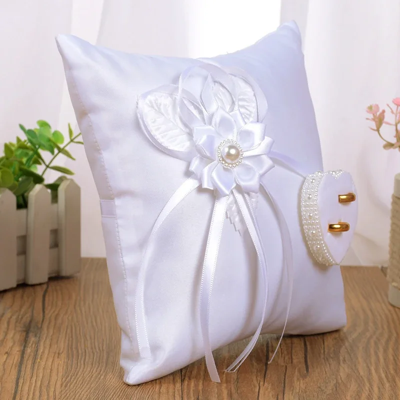 1PC 7.8" Satin Hearts Decoration Wedding Ring Bearer Pillow Romantic Wedding Party Ceremony Ring Box image 3