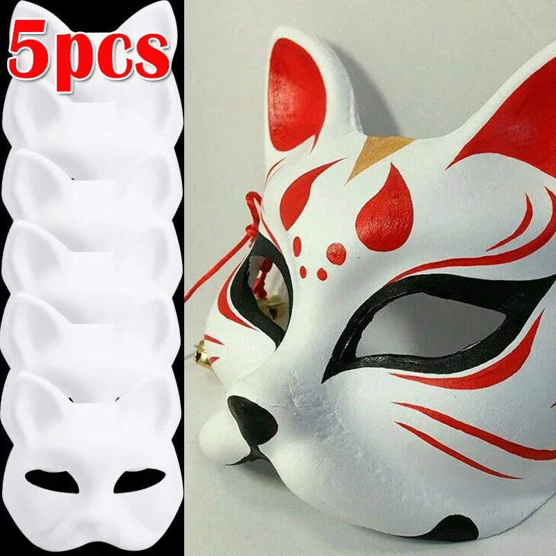 DIY Anime Halloween Foxes Mask Japanese Cosplay Hand-Painted Anime Demon Slayer Half Face Cat Masks Festival Party Props