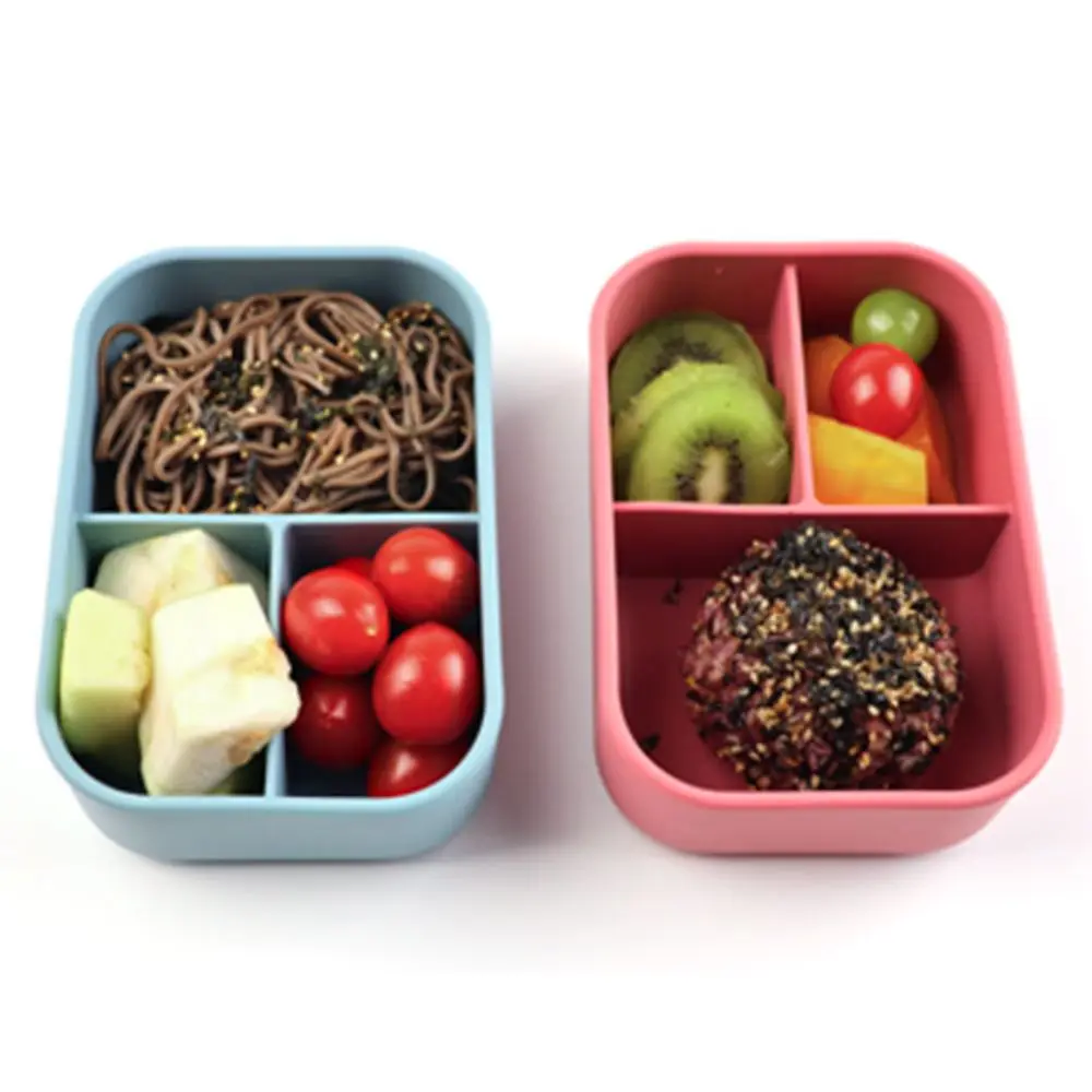 Fresh-Keeping Box 3 Compartments Silicone Lunch Box Rectangular Microwavable Food Container Heat Resistant Picnic box Office