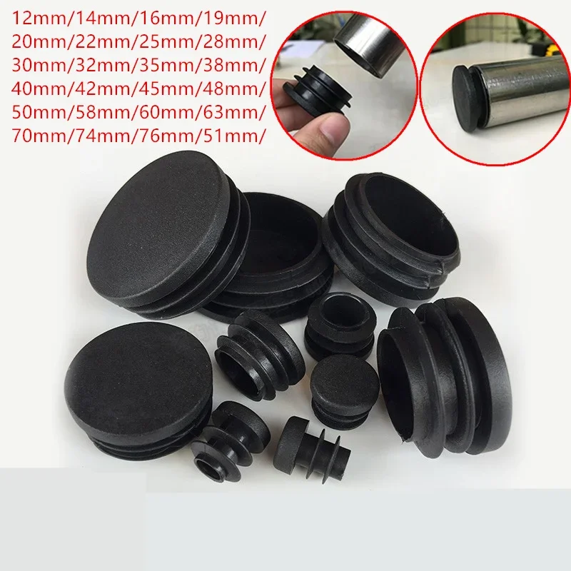 New Black Round Plastic Blanking End Cap Tube Pipe Inserts Plug Bung Insert Stopper For Chair Leg Pipe Tapon Tubo Redondo