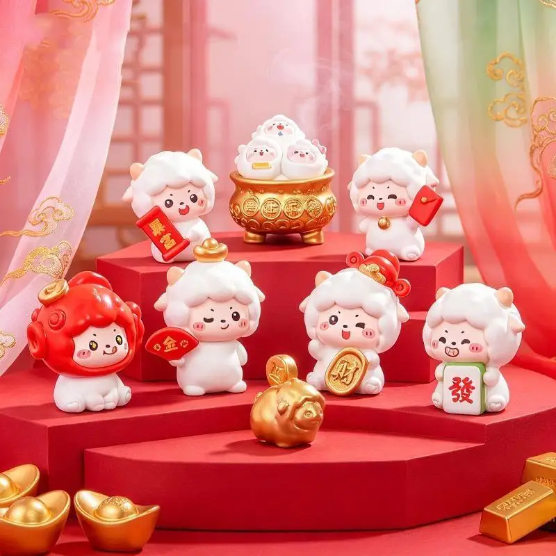 1/8Pcs Cute Lucky Sheep Mini Figurine 2027 New Year Fortune Lamb Ornament Car Dashboard Desktop Decor DIY Micro Landscape Gift