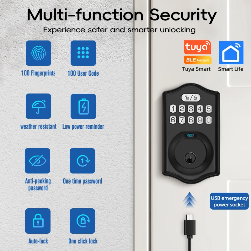 CDOK K6Tuya Smart Lock, Fingerprint Lock, Password Lock, IP65 Waterproof, Suitable for Entrance Door