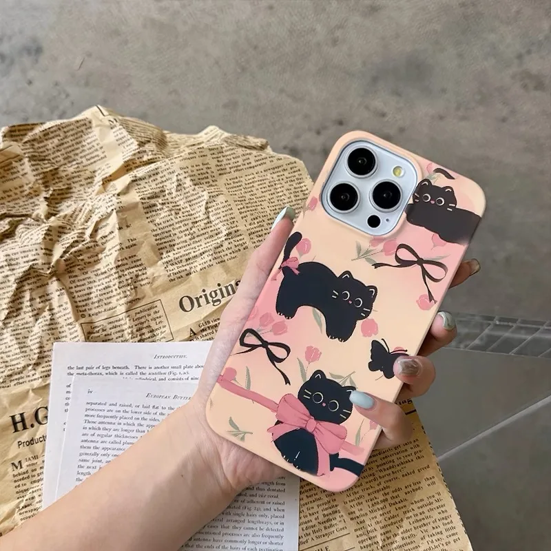 

Ins Korean Pink Tulip Cat Case for IPHONE 15PRO MAX 14 13 PRO MAX 15 15PLUS 15PRO 12 13 Mini XR Acrylic Hard Mobile Phone Cases