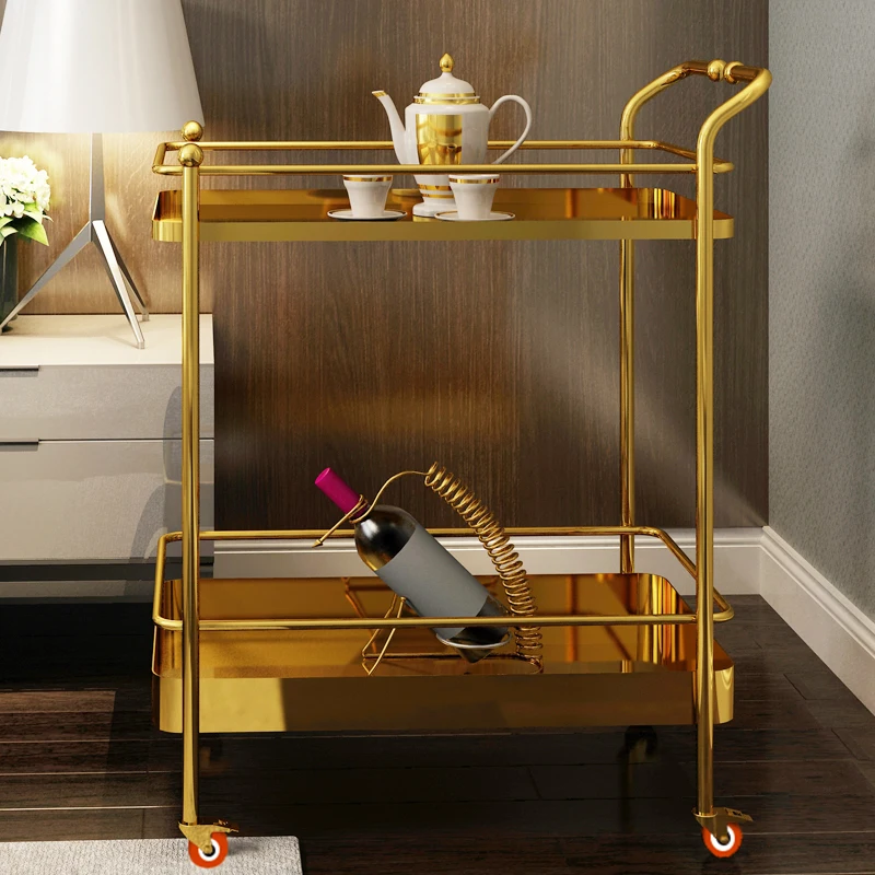 Light luxury handcart, stainless steel cake, gold dining car, restaurant, hotel, liquor, tea, etc