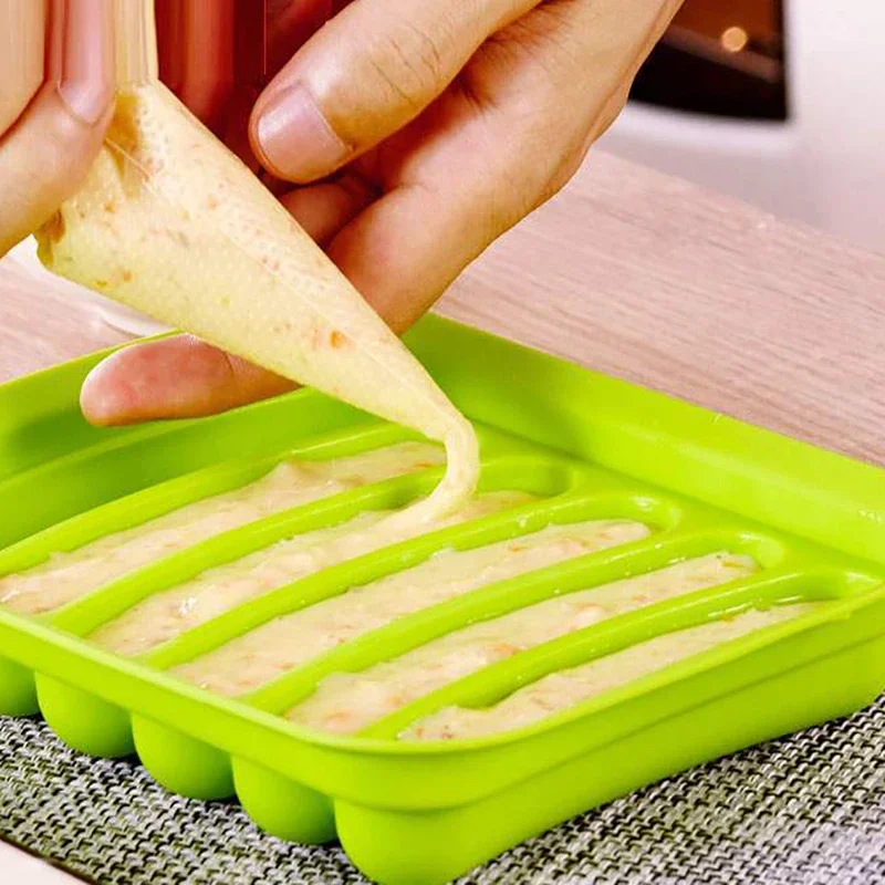 6-Grids Silicone Sausage Maker Mould DIY Ham Hot Dog Baking Tool with Lid for Kitchen Household Use Cake Molds
