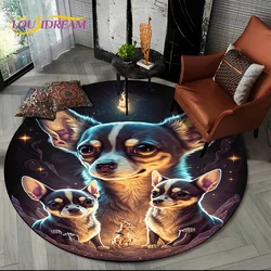 Cute Dog Samoye,Chihuahua,Koki Pomeranian Cartoon Round Carpet Rug for Living Room Bedroom Decor,kids Pet Area Rug Non-slip Mat