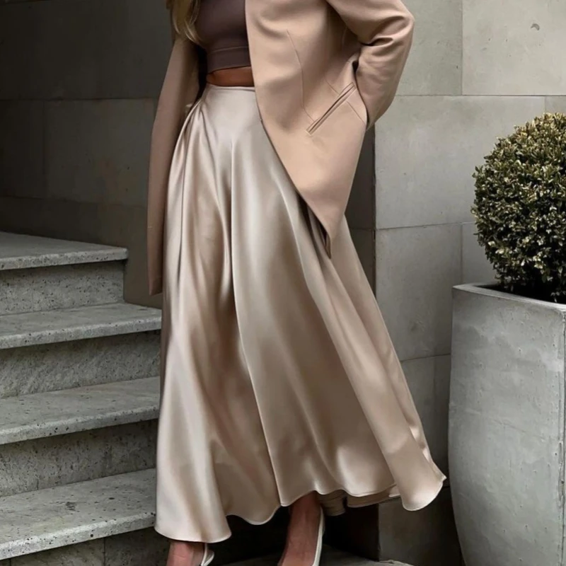 Skirts Women Mid Length Skirt A Line Solid Tight Waist Slim Fit Sexy Elegant Splice Y2k Streetwear Work Regular Summer 2026