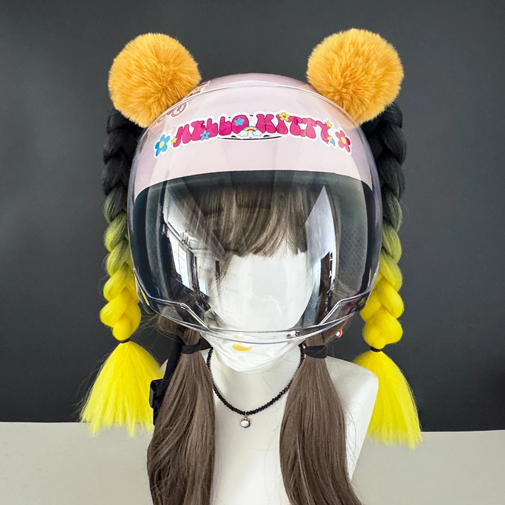 2Pcs Cute Motorcycle Helmet Plush Cat Ears Balls Women Decors Motocross Bike Helmet Stickers Accessories Cosplayer Styling