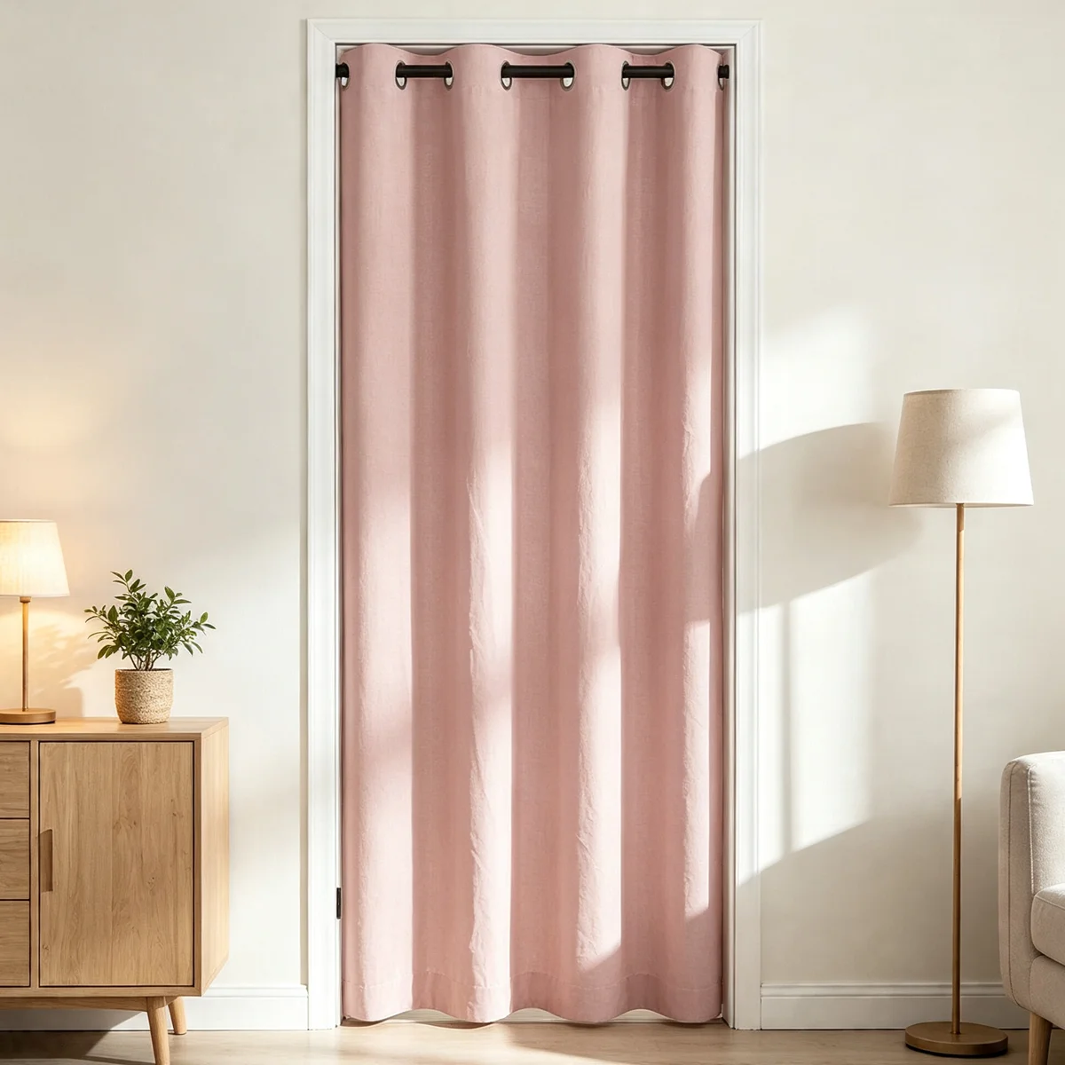 Lightweight Pink Grommet Blackout Door Curtain, Ultra Thin Privacy Partition Drape for Household Doorway