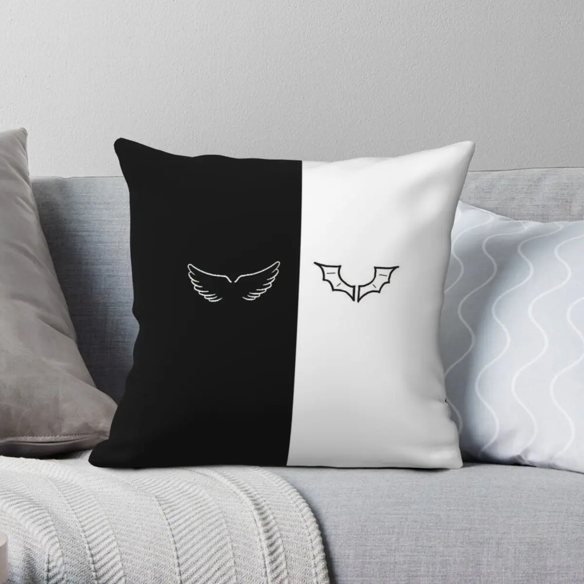 Duki Angel Demon Square Pillowcase Polyester Linen Velvet Printed Zip Decorative Throw Pillow Case Sofa Seater Cushion Cover 18