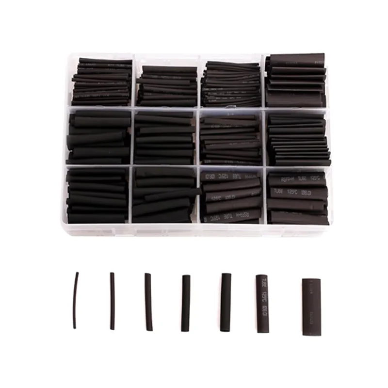 625pcs/lot Thermoresistant tube Shrink wrapping 2:1 Black heat shrink Sleeving set Wire Cable Polyolefin Wrap Tubing