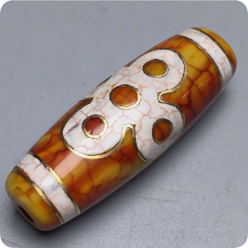 Tibetan Old Oily Agate Dzi Inlay *5 Eyes Lightning* Bead Pendant 38.4mm S1104