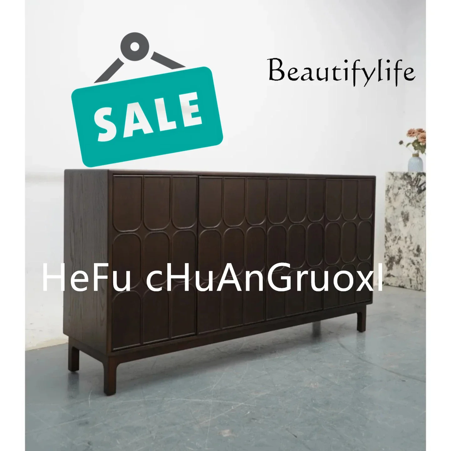 ZL خزانة جانبية هندسية متوسطة عتيقة من الخشب الصلب خزانة كلاسيكية خزانة مزخرفة خزانة تخزين مدخل غرفة المعيشة #1