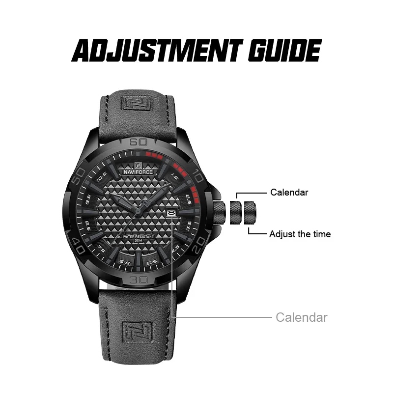 NAVIFORCE Fashion Wild Men's Sports 30m Waterproof Watches Man Casual Leather Strap Quartz Calendar Wristwatch Relogio Masculino