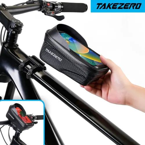 Imagen 2 del producto TAKEZERO A2X Bolsa rígida para teléfono con pantalla táctil de gran capacidad para bicicleta de carretera y de montaña, bolsa para tubo superior de liberación rápida para almacenamiento de ciclismo