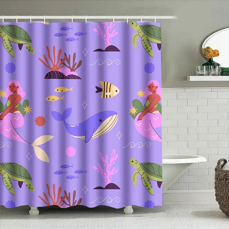 

Фиолетовый хвост русалки, морское существо, занавеска для душа с изображением животных, водонепроницаемый декор для ванной комнаты (на заказ)
