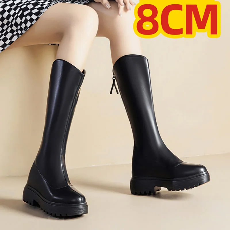 XMWRLW кожаные женские сапоги до колена, осенне-зимняя обувь, модная женская обувь на высоком каблуке, осенние ботинки, теплая плюшевая зимняя обувь