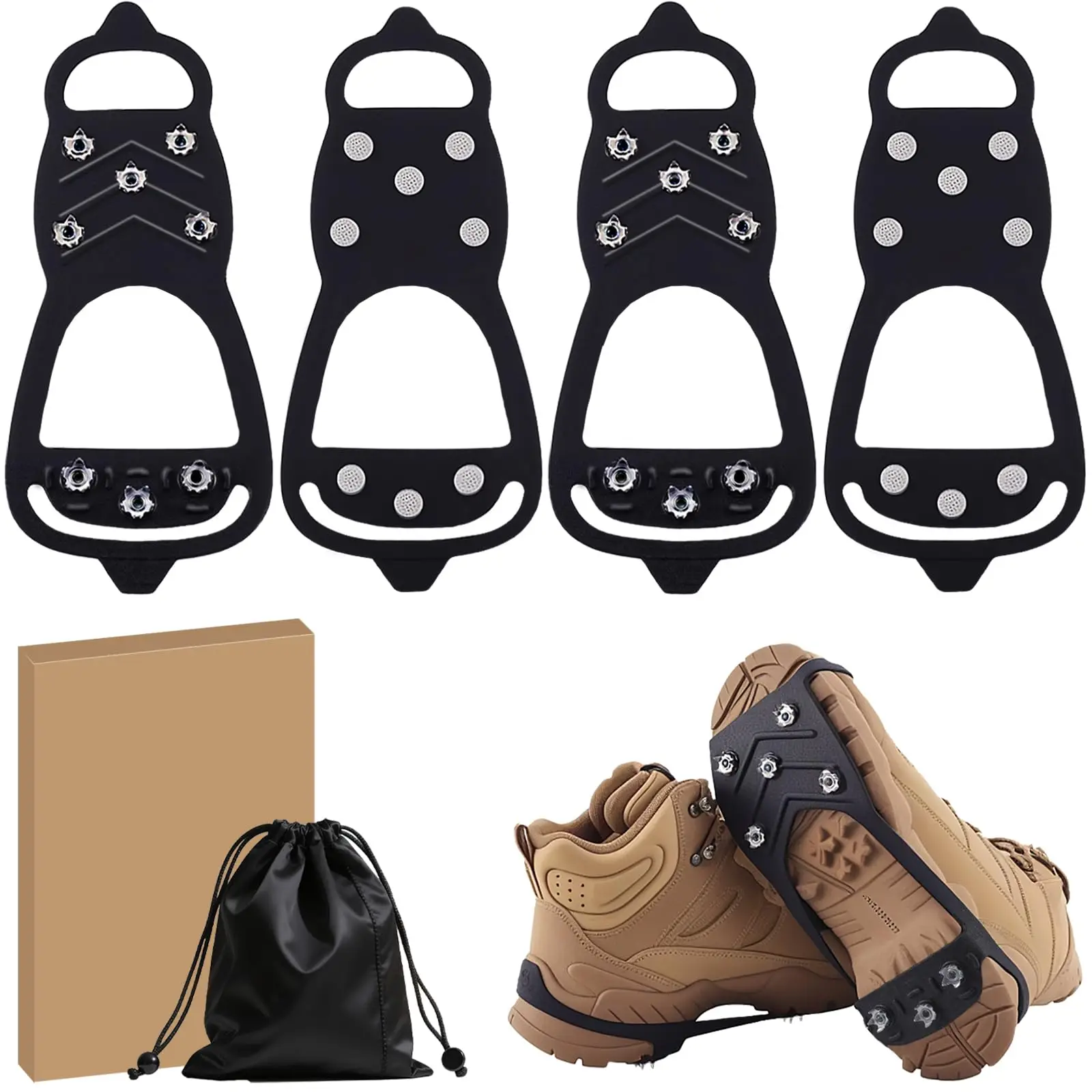 

Eight steel nail non-slip shoes boots crampons two pairs outdoor mountaineering shoe cover shoe studs silicone M 4x shoe covers