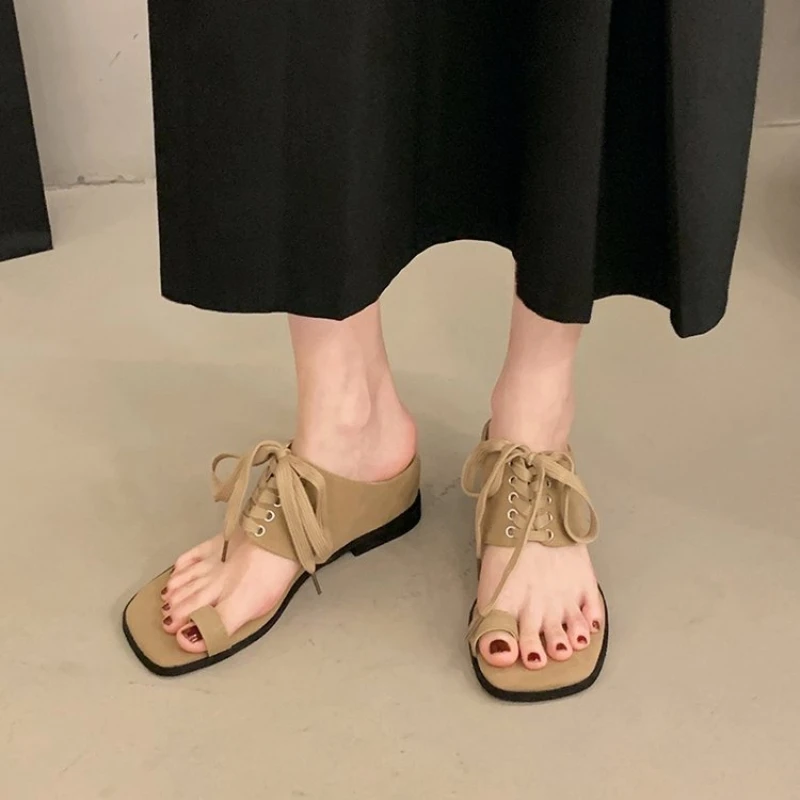 

Women New Clip Toe Slippers Lace-up Sandals Flats Casual Shoes Summer Fashion Flip Flops Walking Sport Woman Zapatos
