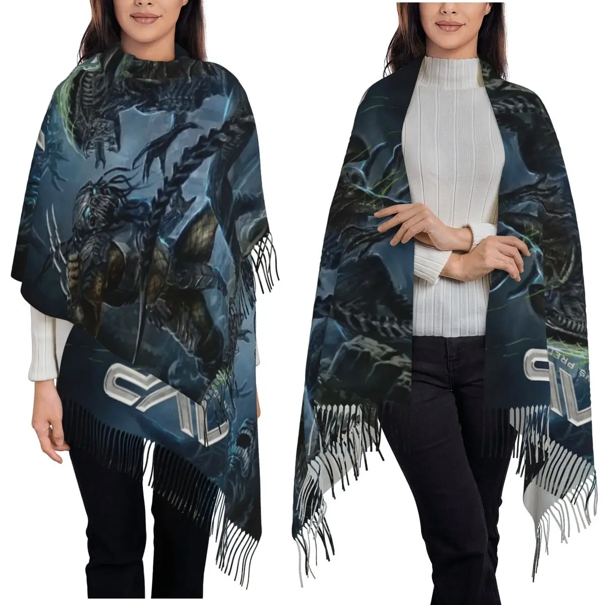 Alien Vs Predator Game Scarf Tassel Scarves for Women Soft Warm Shawls and Wraps Large Fall Winter Shawl Wrap