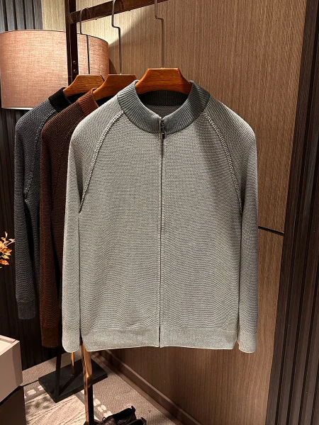 

Nordic Minimalist Men's Knitted Cardigan Wool Blend Pure Color Stand Collar Spring Fashion Soft Long Sleeve Zipper Decorated