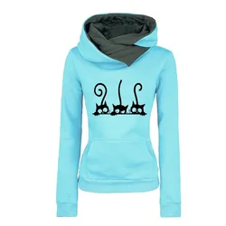 New Arrival Womens Cute Cat Hoodies Autumn Winter Warm Sweatshirt High Quality Ladies Daily Casual Sports Jogging Top Clothes