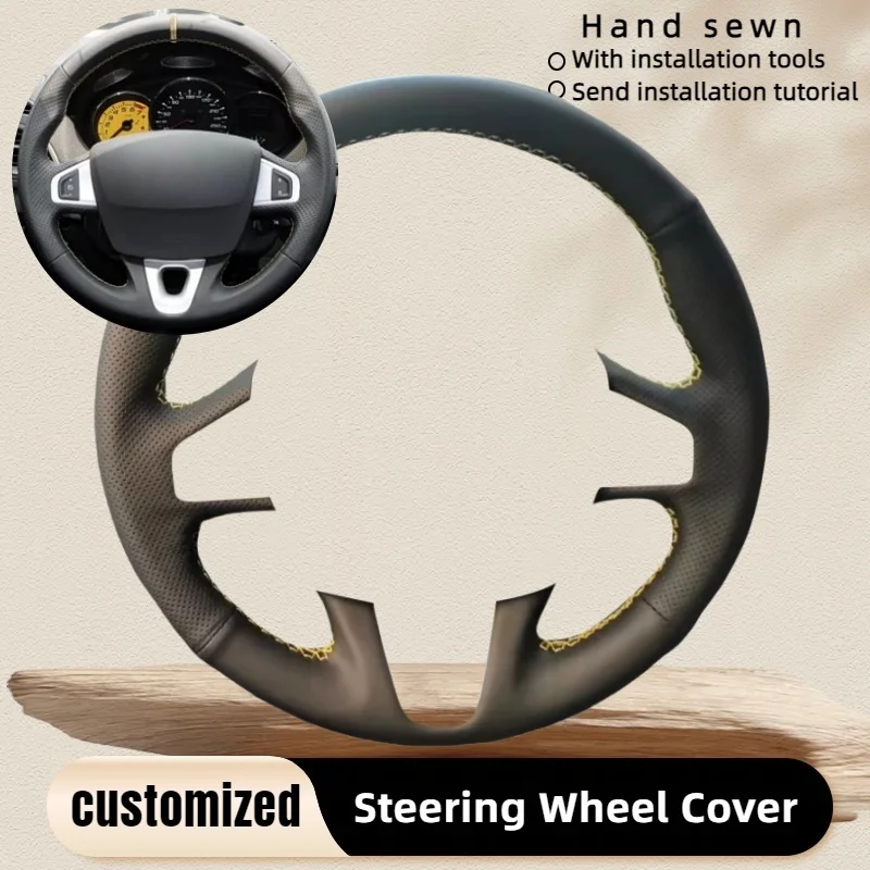 

Car Steering Wheel Cover Genuine Leather For Renault Megane 3 2009-2014 Scenic 2010-2015 Flue Steering Wheel Car Accessories