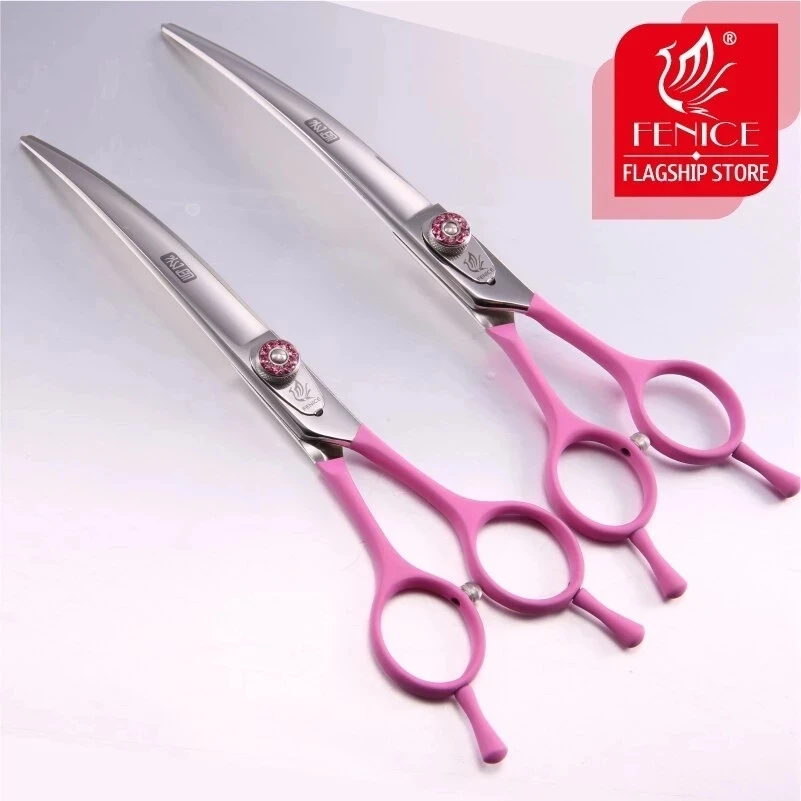 Fenice professional 7.0/7.5/8.0 inch pet curved scissors in dog scissors grooming cutting shears makas tijeras